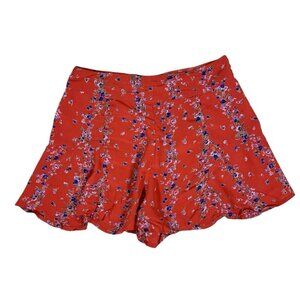 Lisakai Red Floral Ruffle Hem High Waisted Flowy Shorts S M USA Boho Cottagecore